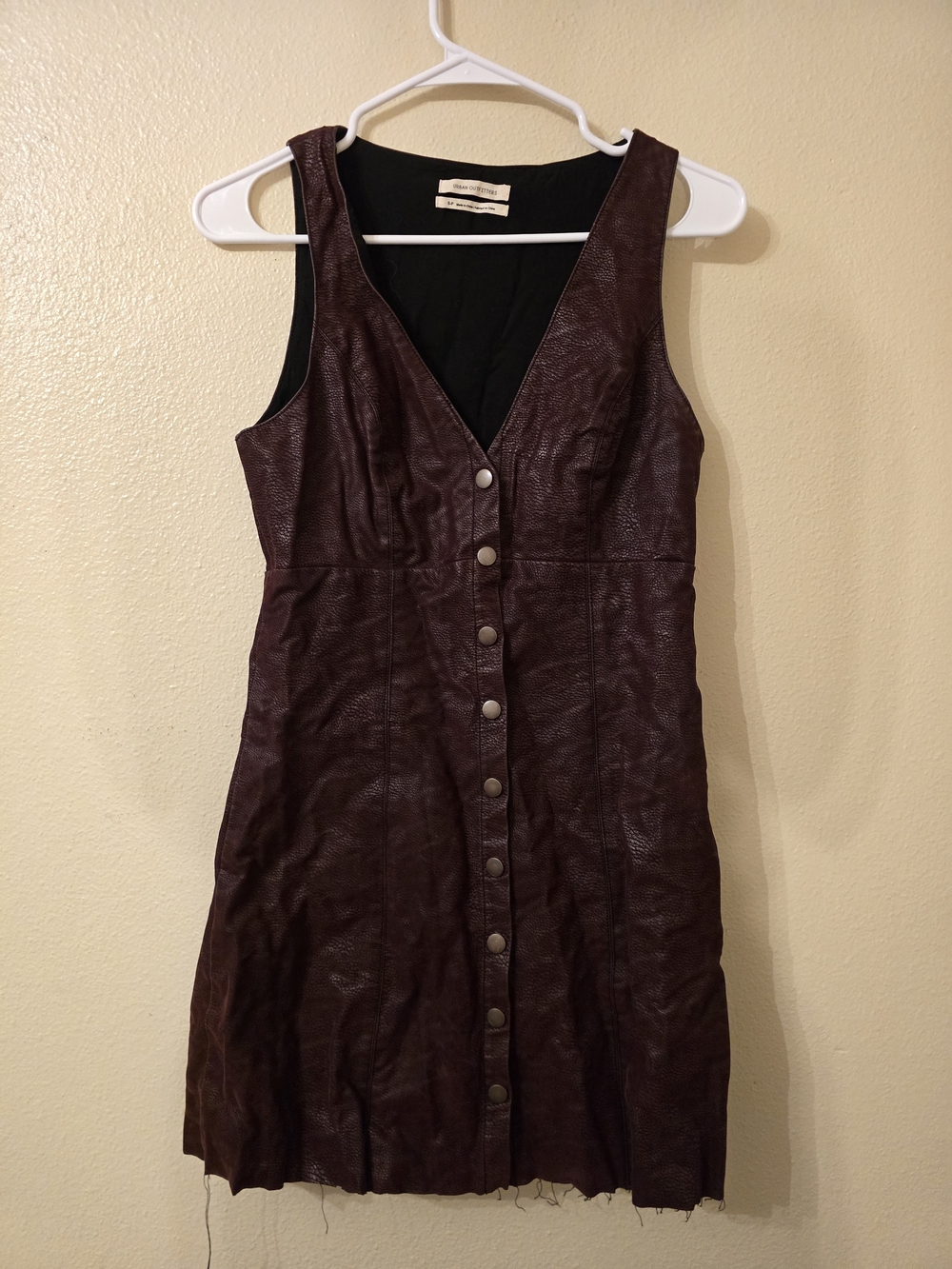 Urban Outfitters Faux Leather Button-Front Mini Dress in Deep Wine